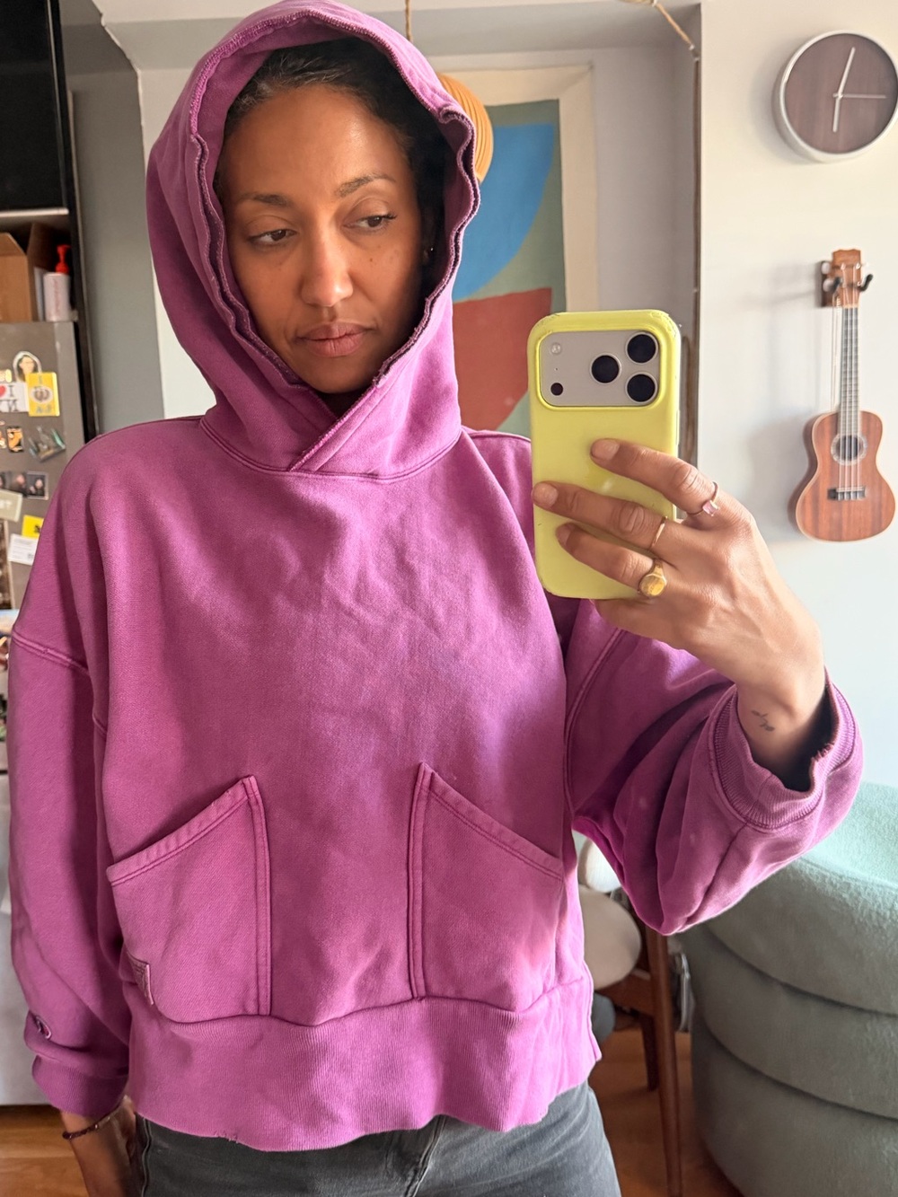 Champion Women's Cropped Hooded Sweatshirt in Magenta